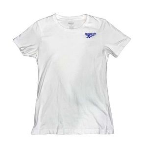Reebok Womens Small White Cotton Short Sleeve Tee with Small Blue Logo